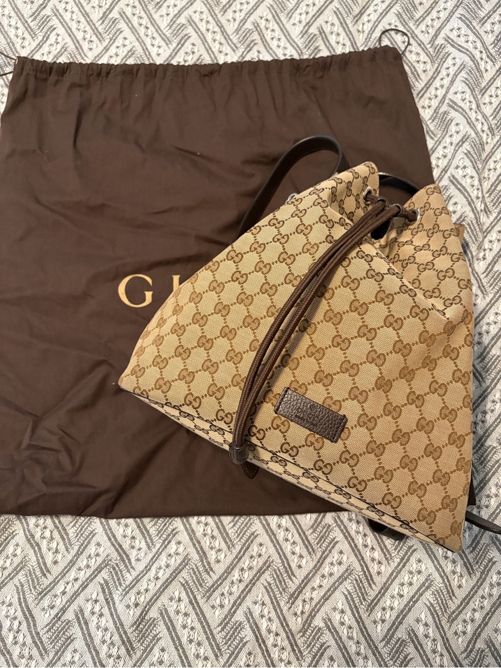 Gucci Beige/Brown GG Canvas Drawstring Backpack